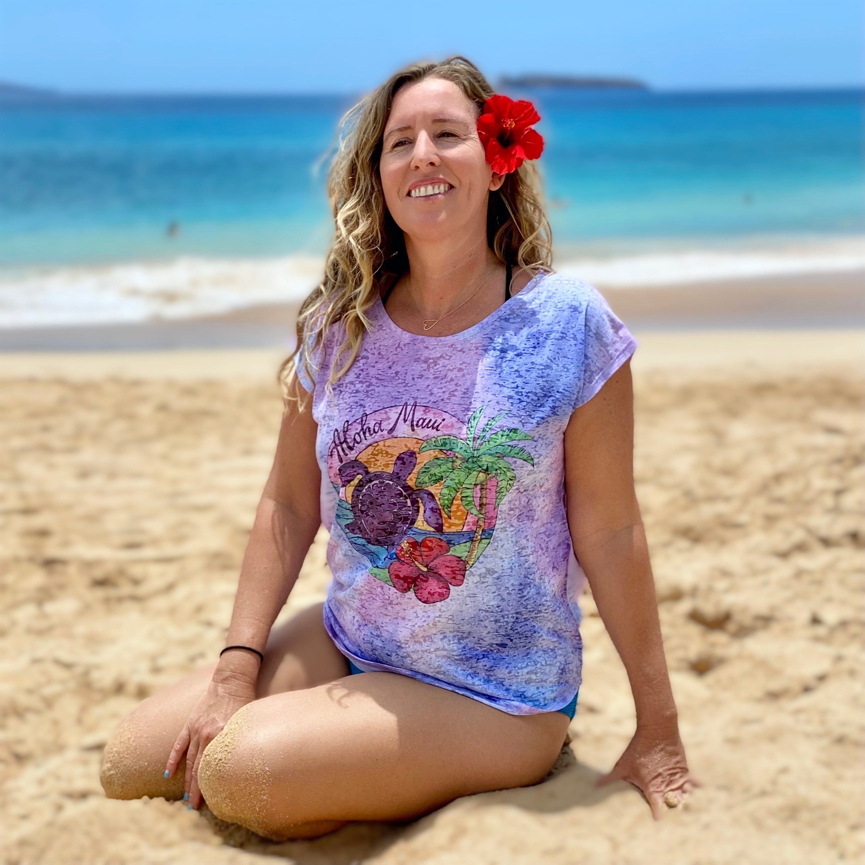 Kai Wahine Designs Shaka Women's Burnout Dolman Tee - Hawaiian Drift